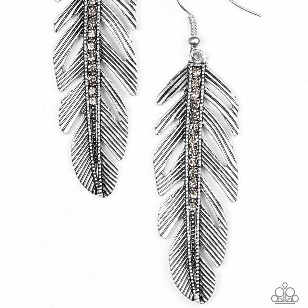 Gorgeous silver and rhinestone feather earrings
